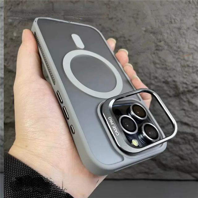 For iPhone 15 Pro Max Luxury Magsafe Magnetic Matte Phone Case For iPhone 11 12 13 14 16 Plus Lens Holder Stand Protective Cover
