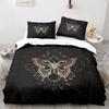 Gothic Skul King Quen Soft Duvet Cover Death Moth plus Flowers Beding Set Personalized Skeleton Bones Teal Polyester Comfortable Quilt Cover