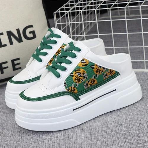 

Модные 8 см парусиновые полушлепанцы женская уличная летняя новинка на толстой подошве с внутренней платформой без каблука слипоны кроссовки белые сандалии 34 зелёный