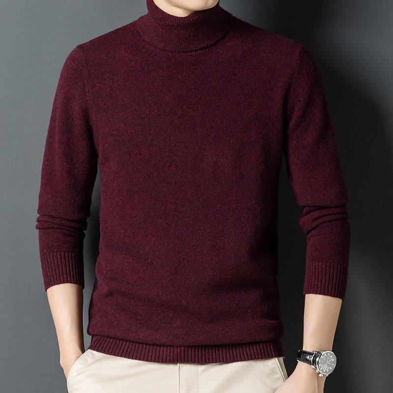 Spring And Autumn Men'S Middle-Aged And Young High Neck Long Sleeve Casual Simple Comfortable Soft Wool Sweater