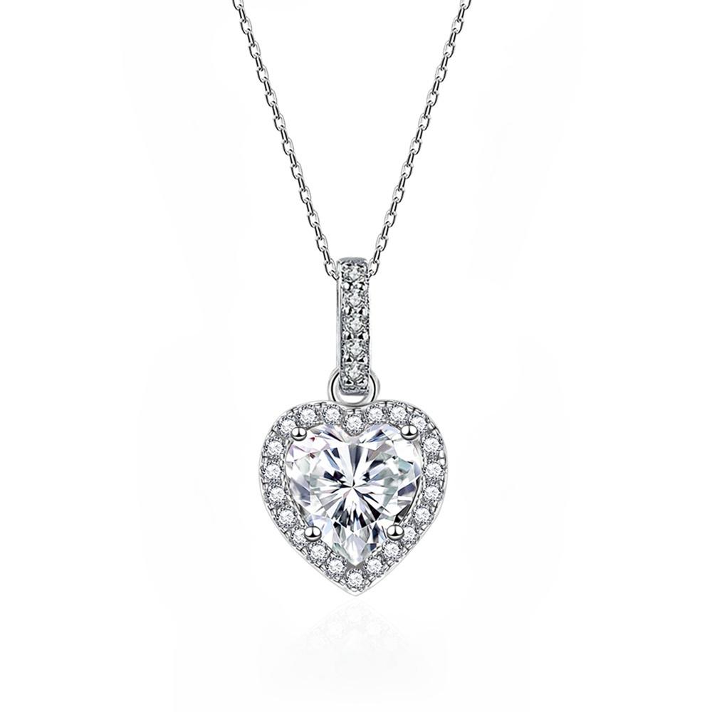 Vinregem 100% 925 Sterling Silver VVS1 3EX D Color 1.2CT 7MM Heart Cut Real Moissanite Diamond Gemstone Pendant Necklace Fine Jewelry GRA
