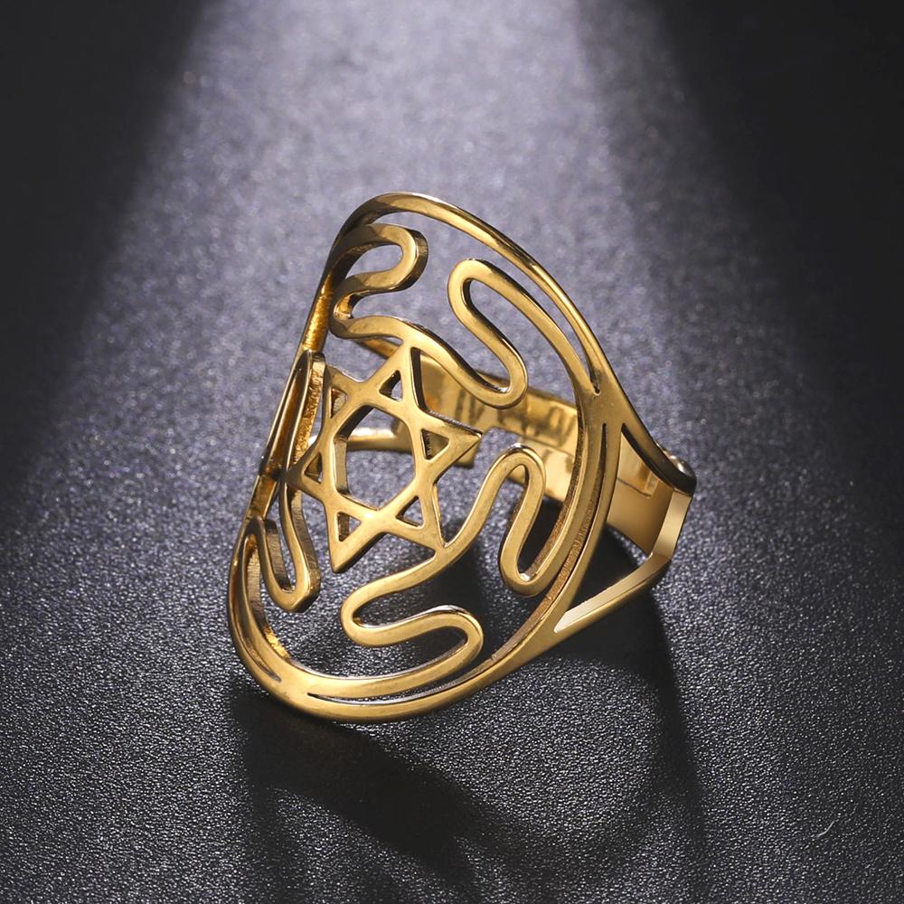 Dawapara Wheel of Hecate Symbol Adjustable Ring Star of David Religious Amulet Pagan Goddess Wiccan Gift Stainless Steel Jewelry