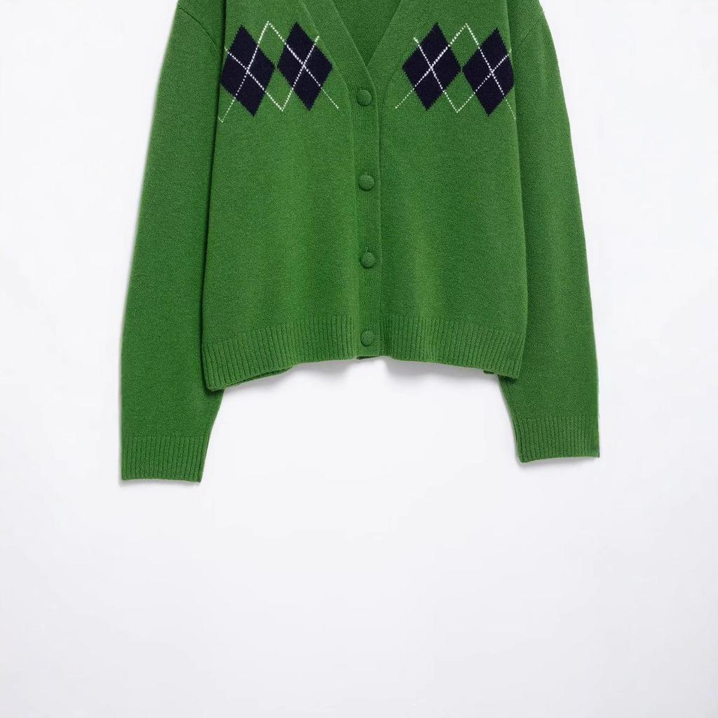 2025 Spring Women's Street Fashion: Diamond Pattern Knit Cardigan