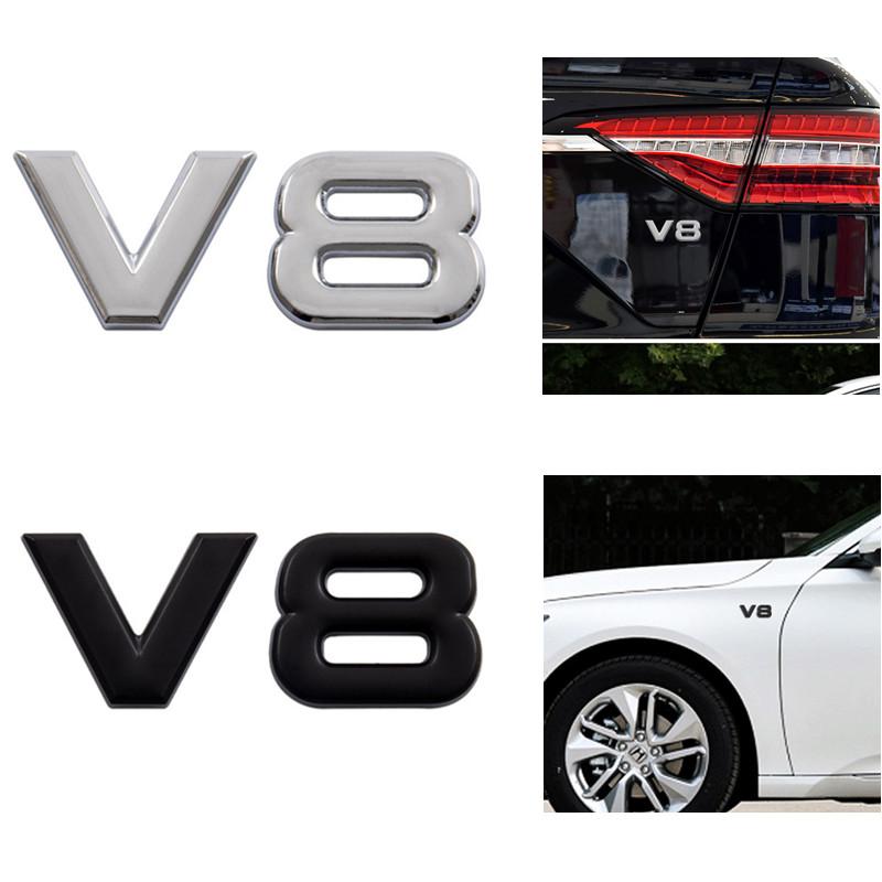 Auto Metal Alloy 3D V8 Logo Engine Displacement Trunk Rear Car Badge Decal Chrome For V8 Side Wing Emblem Sticker Car Styling