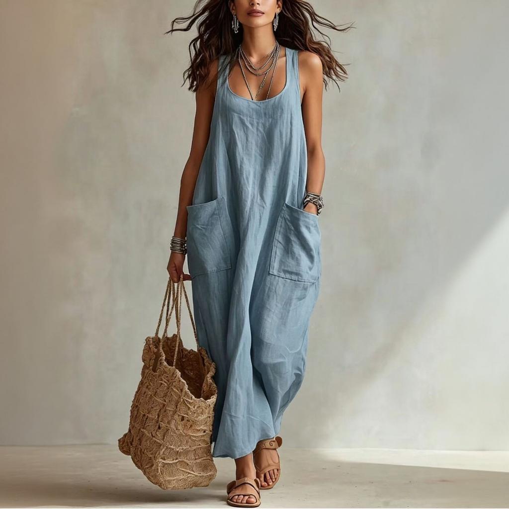 Women Casual Sleeveless Long Dress with Pockets Loose Fit Lightweight Summer Beach Dress Soft Fabric Comfortable Design