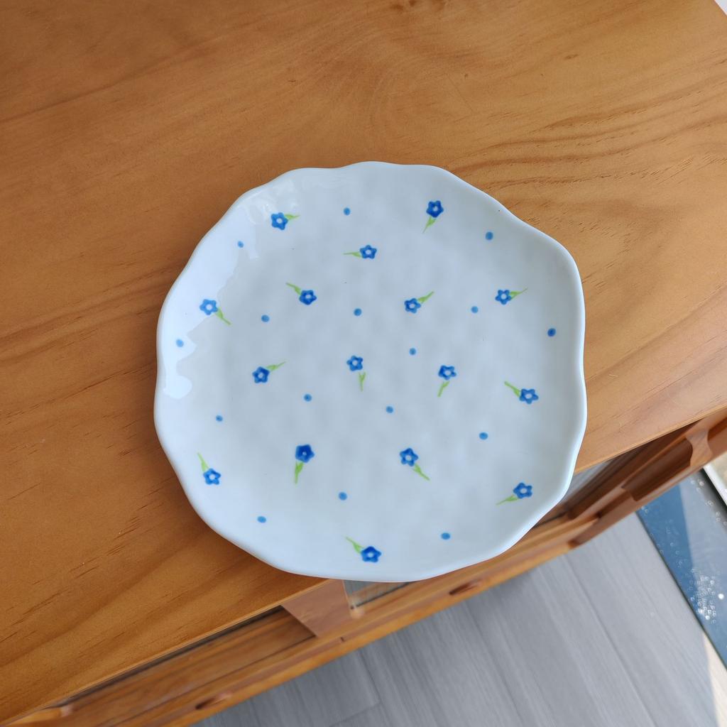 Ins style irregular floral ceramic plate handcrafted Korean underglaze dessert dish