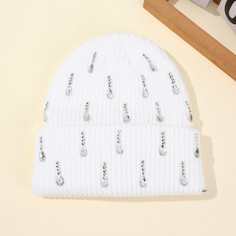 New European and American Pearl Flash Diamond Knitted Hat Double-layer Outdoor Warm Personalized Street Wool Hat Wholesale