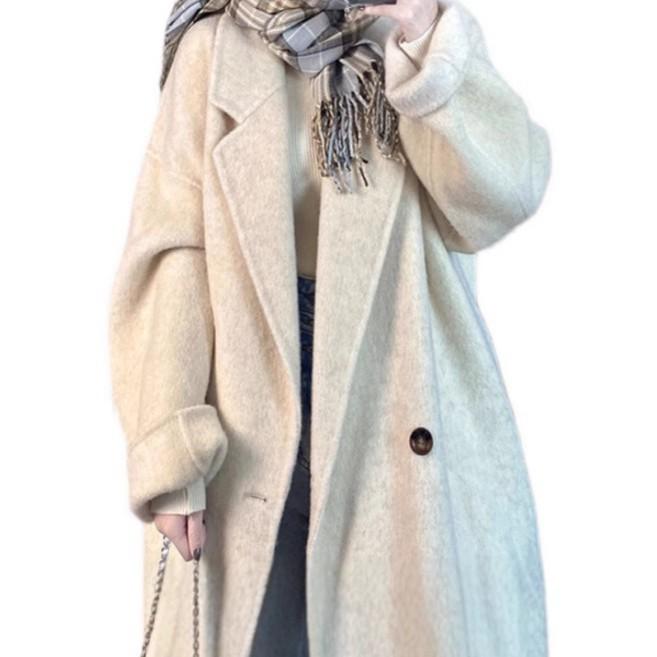 

Женское длинное шерстяное пальто Осень/Зима Свободное двубортное пиджачное пальто XS белый