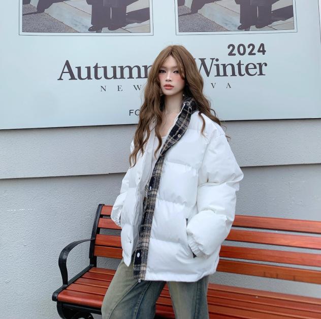 Women's new winter small cotton-padded jacket design sense contrasting color splicing bread clothes cotton-padded jacket