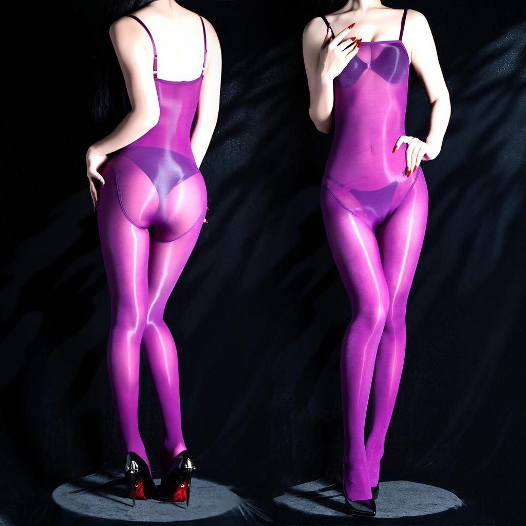Fully Transparent Oily Tube Top One-piece Suspenders Sexy Ultra-thin Silky Triangular Crotch Seamless Open Crotch Sex Onesie