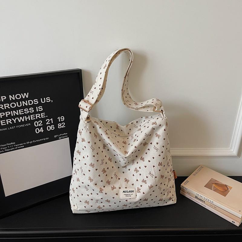 Cute bow canvas tote bag women's leisure large capacity shoulder bag student commuter messenger bag