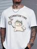 Unisexs Casual Fashion Crewneck Tshirt 100 Pure Cotton Badminton Print Loosefit Simple Style