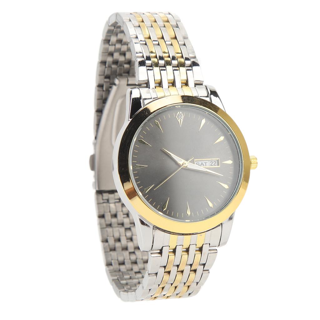 Quartz Men Watch Commercial Dual Date Stylish Classic Quartz Stainless Steel Dress Watch