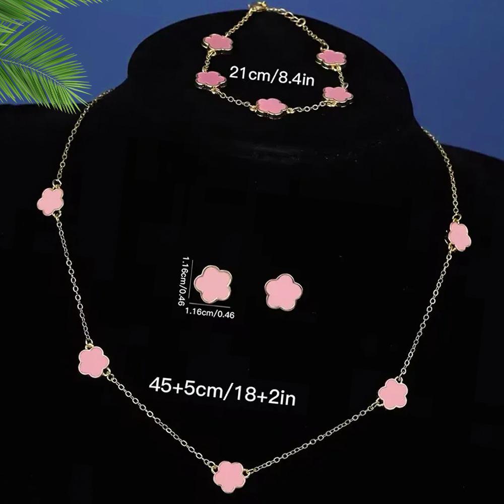 4pcs Women Zircon Set, Fashion and Simple Flower Necklace, Bracelet, Earring Zircon Set, Suitable for Daily Wear, Gifts for Fr