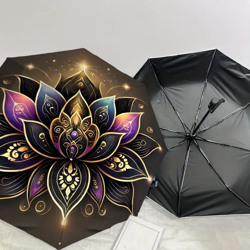 1pc Golden Lotus Mandala Umbrella with Plastic Handle,Suitable for All Seasons Home Travel Outdoor UmbrellaDD1016