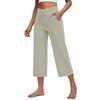 Women Elastic High Waist Casual Fit Wide Capris Leg Pants Yoga Leggings Soft Gym With Pockets