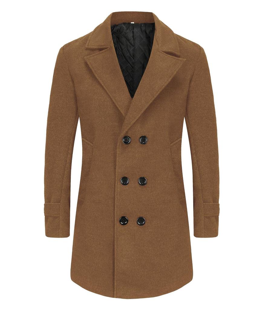 Men's Double-Breasted Wool Coat - Stylish, Cotton-Lined, Thick Mid-Length with Lapel Collar for Autumn/Winter 2025.