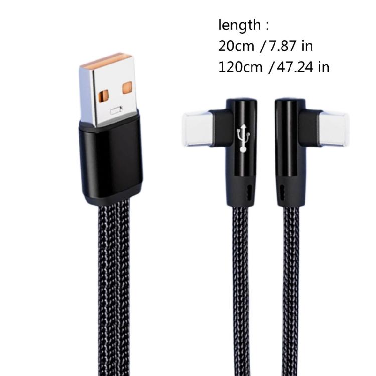 Flexible Angled 2 In 1 USB To USB C Split Charging Cable 5A Fast Charge Cord  For Efficient Power Delivery