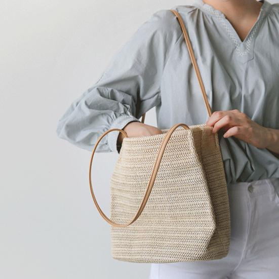 

Женская повседневная однотонная соломенная сумка-ведро, сумка на плечо, пляжная сумка для хранения