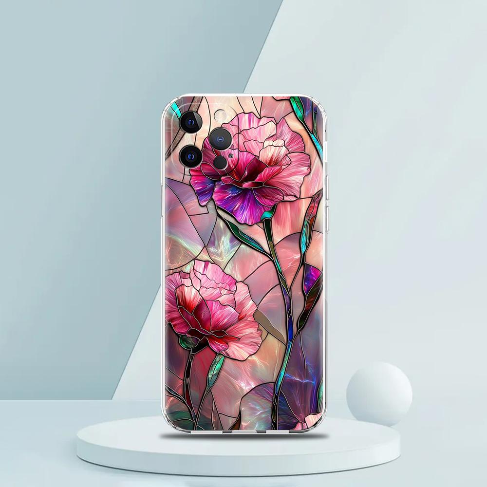 

Soft TPU Transparent Phone Case Cover for iPhone 16,15,14,13,12,11,Pro,Max,16E,8,7,Plus,XS Max Shell Fashion Flower Fundas Bags iPhone 13 Pro