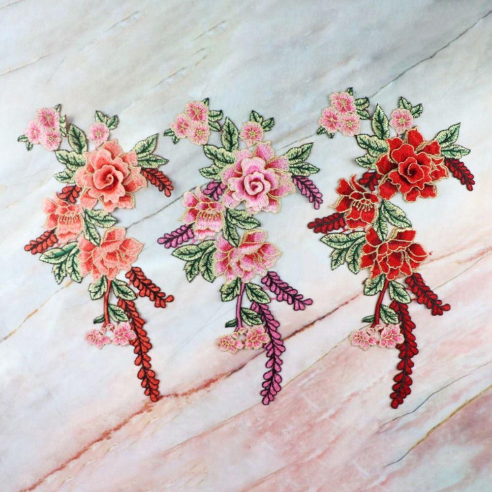 38*20CM Stickerei Blume Aufnäher DIY Handgemacht Aufnäher Mode Stickerei Florale Applikation Jeans