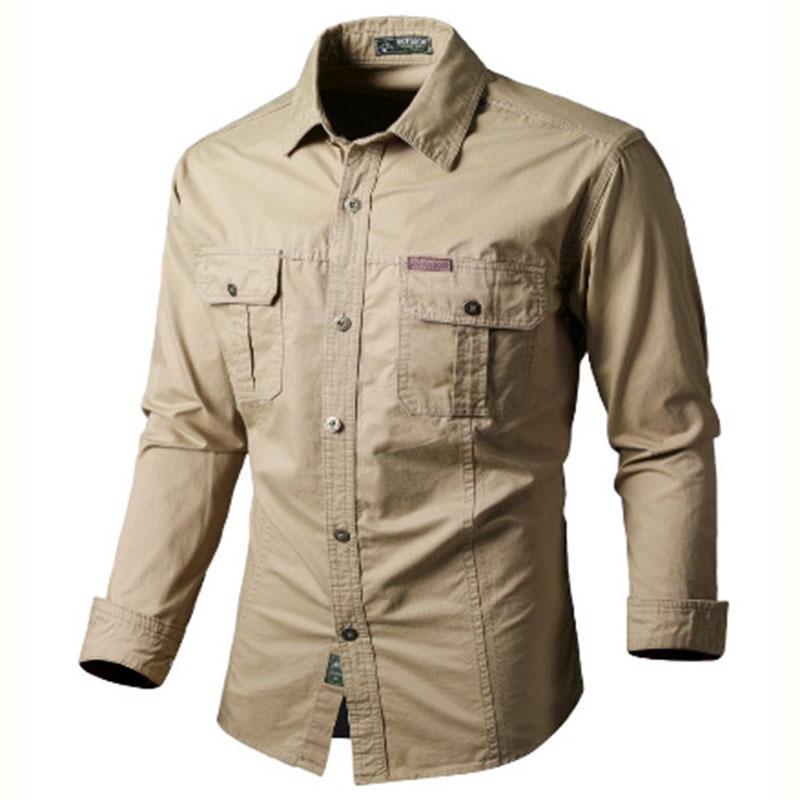 Spring and Autumn Plus Size Men's Casual Long Sleeve Shirts Lightweight Breathable Button Down Solid Spread Collar Shirts with Pocket for Male