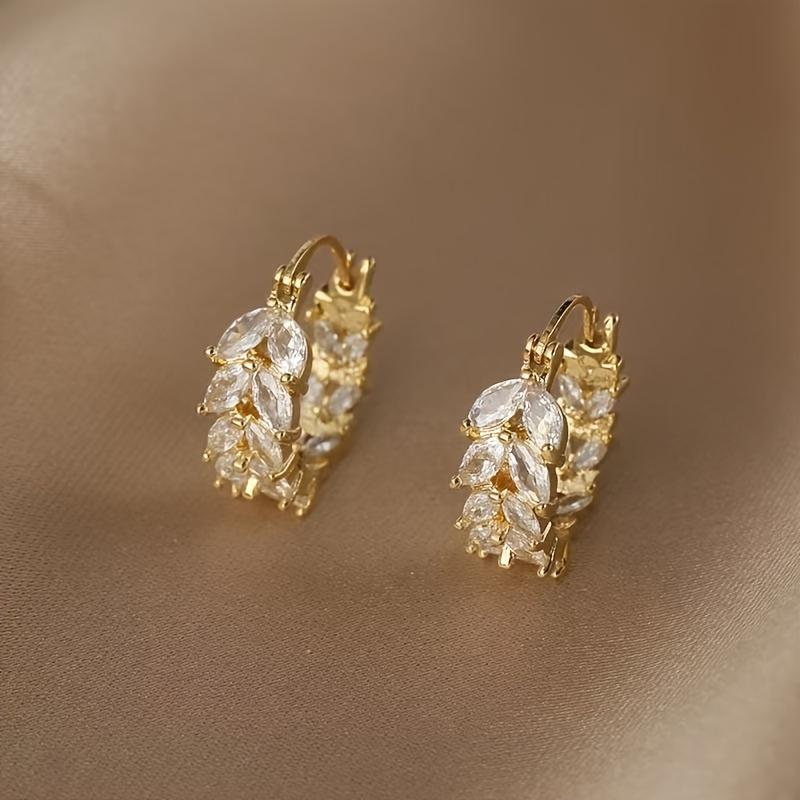 1 Pair Lainy Nature-Inspired Wheat Ear Drop Earrings - Golden Alloy Floral Design with Synthetic Synthetic Zirconia Stones, Casual To Formal Jewelry