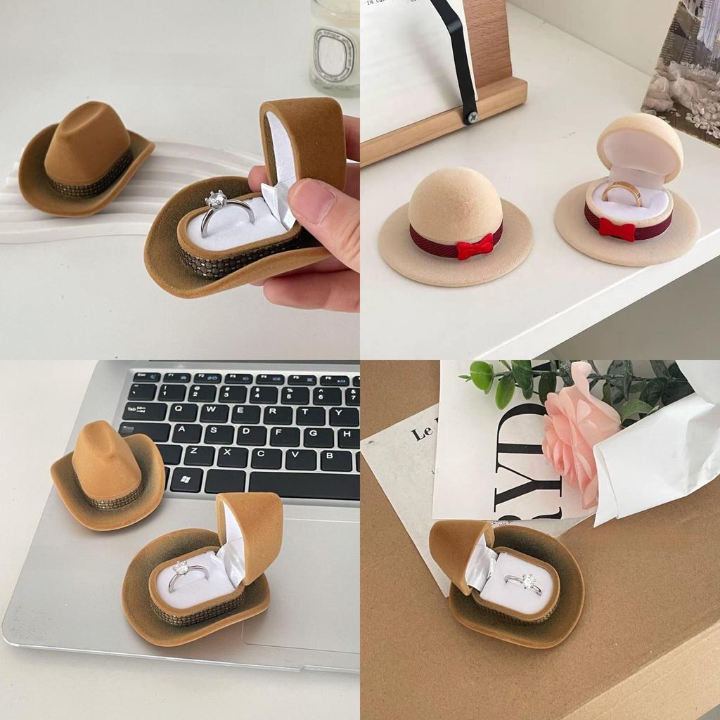 Woody Hat Ring Box With Leather Material For Valentines Day Gift And Proposal Keepsake