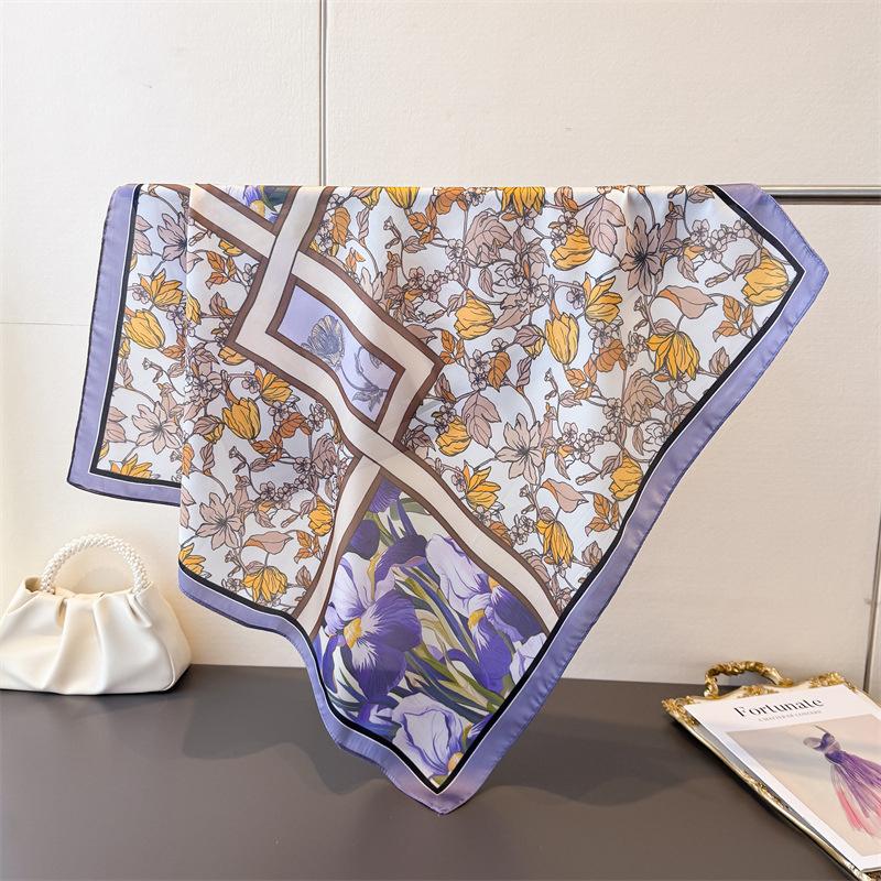 

Satin Square Scarf Women Muslim Hijab Elegant 2026 Print Silk Neckerchief Shawl Wraps Headband Handle Hair Bag Ribbon Bandana 70x70 cm
