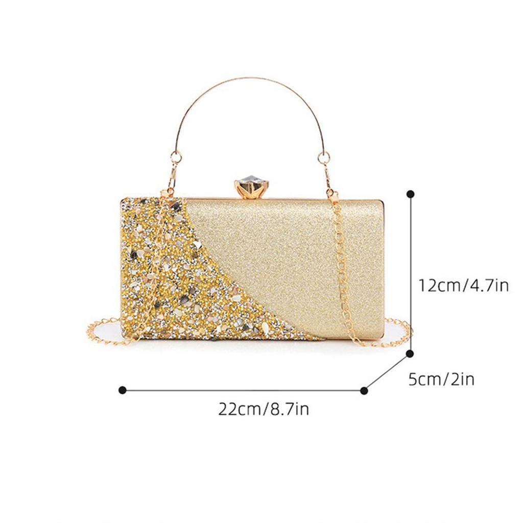 Borsa da sera da donna con strass intarsiati, texture di alta gamma, borsa a tracolla con catena per abito da sera