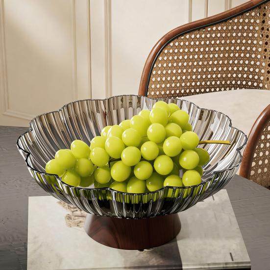 Vintage Petal Fruit Bowl Large Capacity Plastic Serving Tray for Snacks Nuts Candy Transparent Fruit Dish for Living Room Coffee