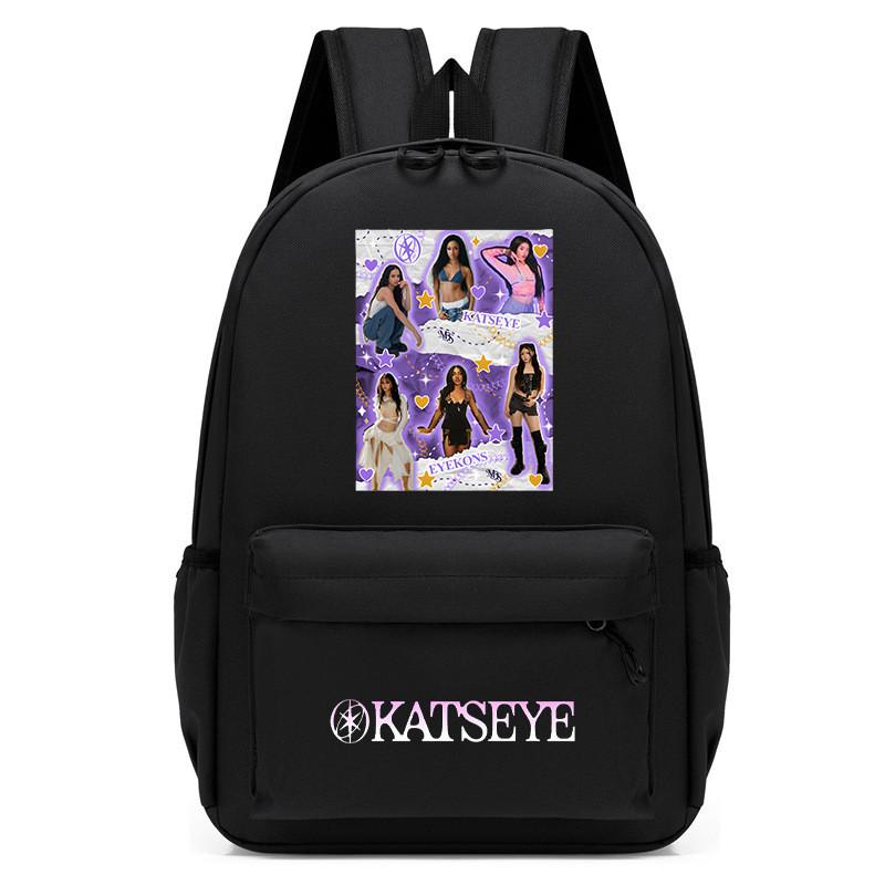 60123-8 Mochila Unissex para Meninos e Meninas KATSEYE Estampada Mochila de Estudante Escolar Impermeável Leve