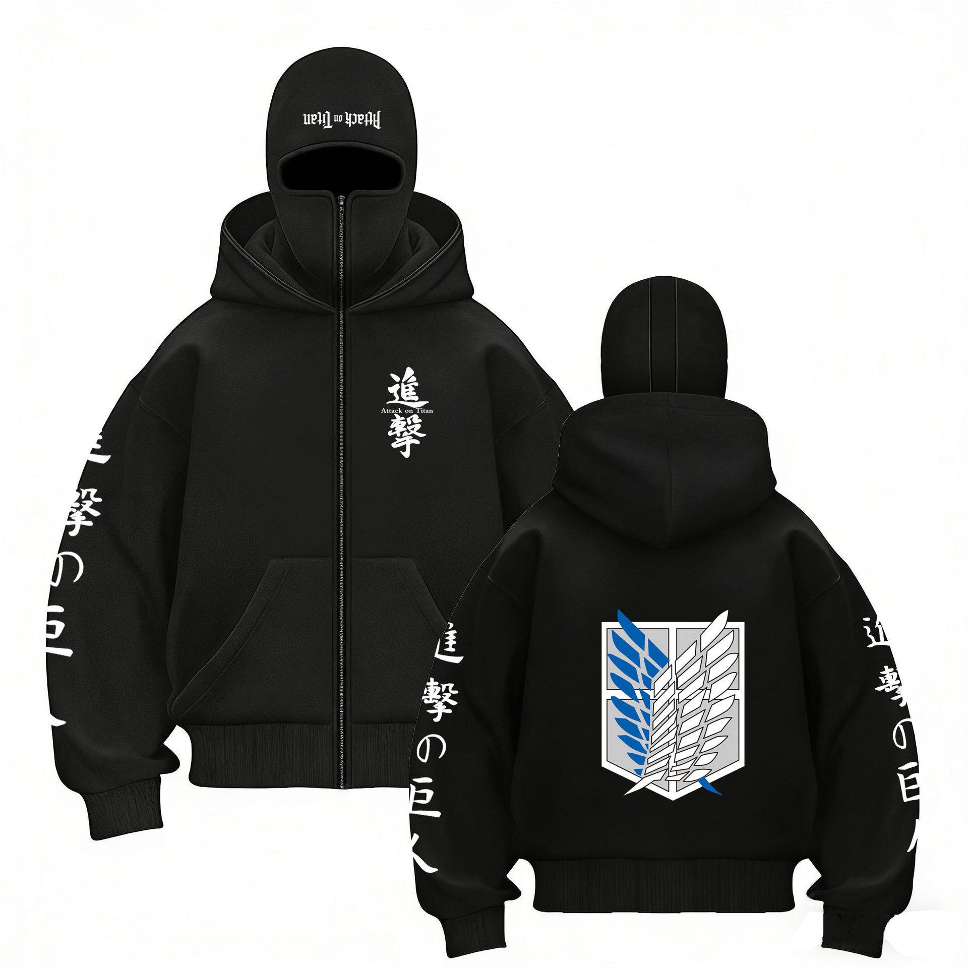 

Attack on Titan Double Hoodie, Letter Print Fleece Lined Pullover Sweatshirt Double Hat Sweater Couple Jacket XL