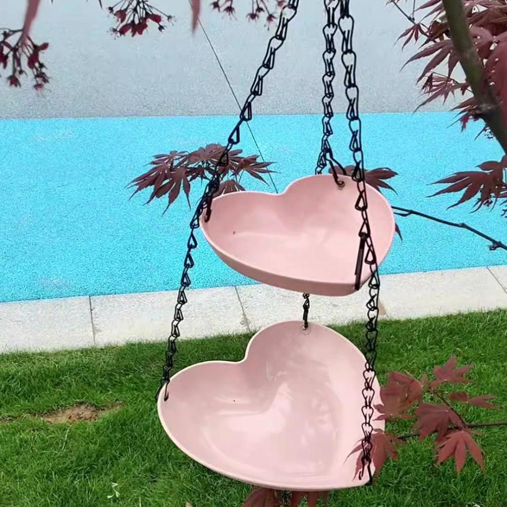 

Large Capacity Double Layer Bird Feeder Heart Shape Bird Water Bowl Parrot розовый