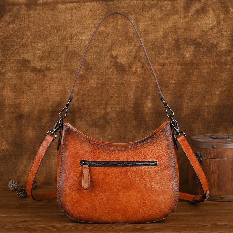 Johnature Retro Embossed Shoulder Bags Genuine Leather Women's Bag Versatile Cowhide Handmade Handbag