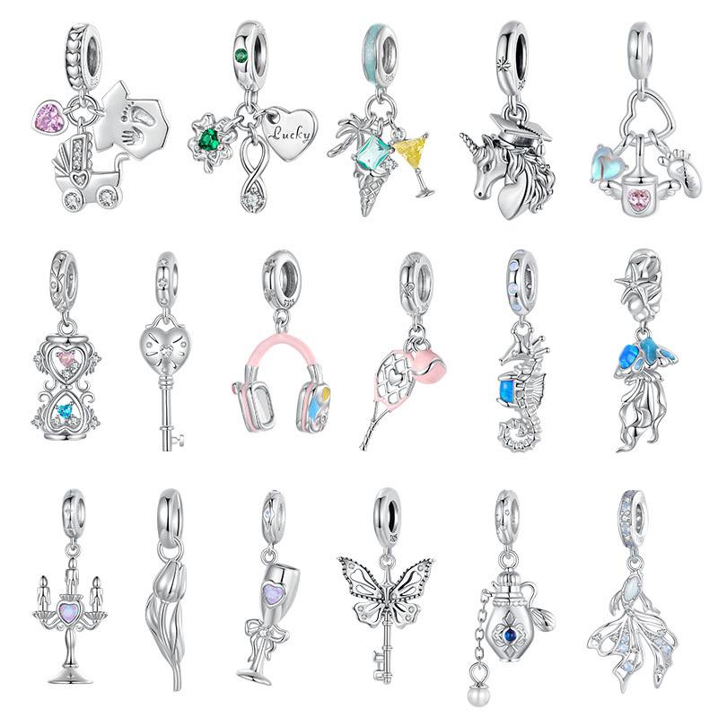 S925 Sterling Silver Pendant Jewelry Accessories Summer Small Fresh Hippocampus Earphones Diy Beaded Collection