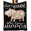 Just A Girl Who Loves Hippos Flower Hippopotamus Throw Blanket Thermal Blankets Ands Cute Vintage Blankets