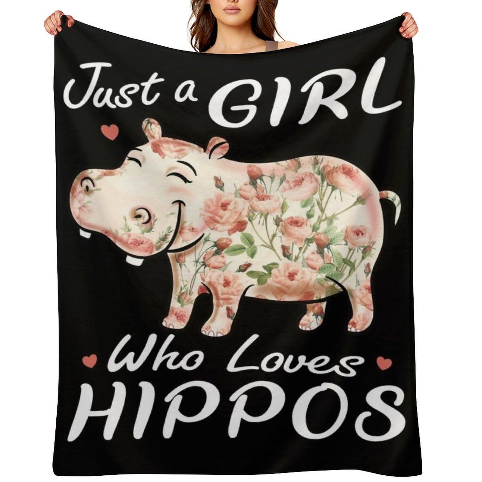 

Just A Girl Who Loves Hippos Flower Hippopotamus Throw Blanket Thermal blankets ands Cute Vintage Blankets 30x40in