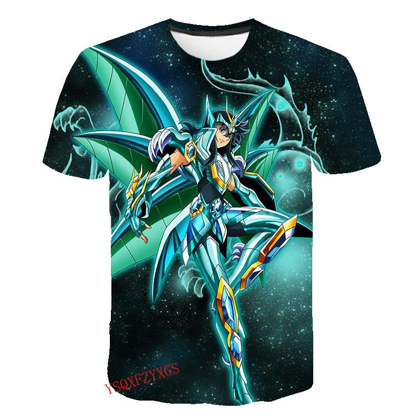 Verão Cavaleiro de Ouro Novo 3D Estampa Harajuku HD Masculino Gola Redonda Manga Curta Moda Infantil Camiseta Desenho Animado Top Casual