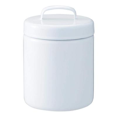 Nichi Nichi Tools Enamel Storage Container Round Canister with Inner Lid Made In Japan White L