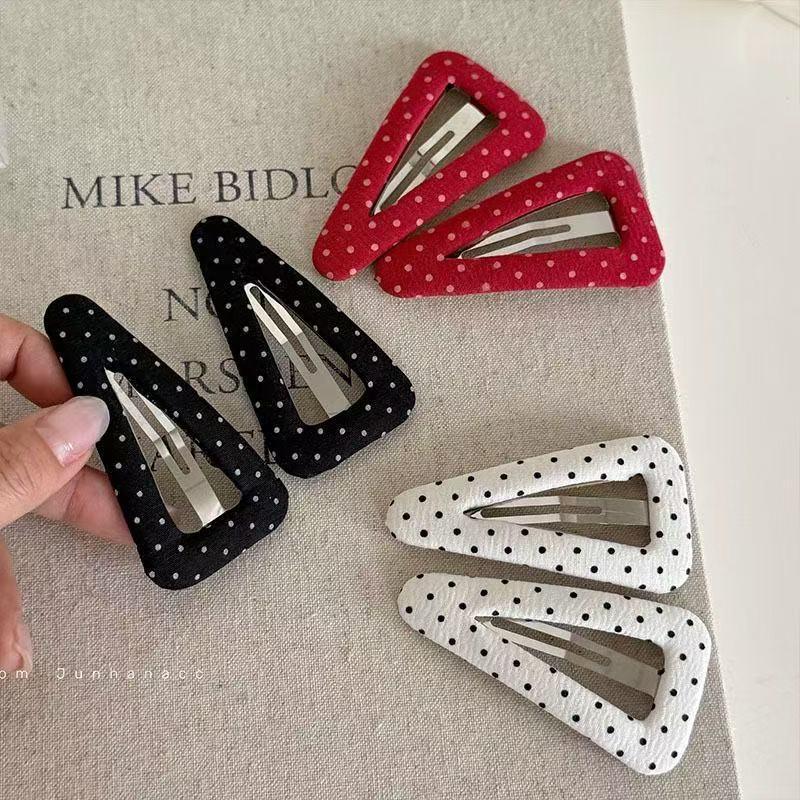 Korean Style Polka Dot Plaid Hair Snap Clip - Versatile Triangle BB Clip & Side Clip Accessories for Women