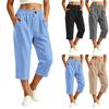 Women Casual High Waist Loose Fit Cropped Pants with Pockets Elastic Waistband Lightweight Comfortable