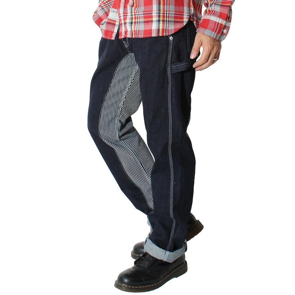 Kojima Jeans Monkey Combo Painter Work Size Pants, Men's Pants, 40, Indigo/Hickery