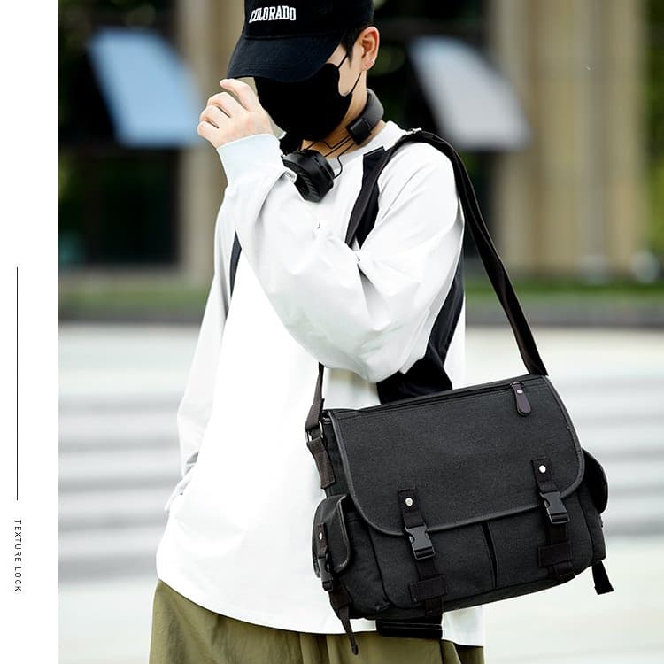 Vintage męska torba listonoszka z klapką na ramię