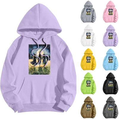 Sudadera con capucha y bolsillos con estampado de bruja de Halloween informal y de moda para mujer, sudadera de manga larga