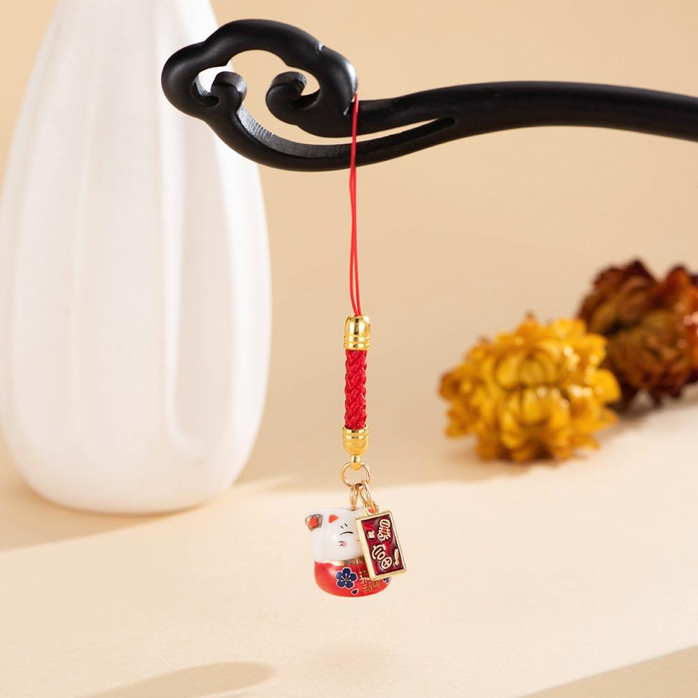 

Fortune Ceramic Lucky Cat Phone Charms Chinese Style Lucky Cat Pendant Creative Gift червоний