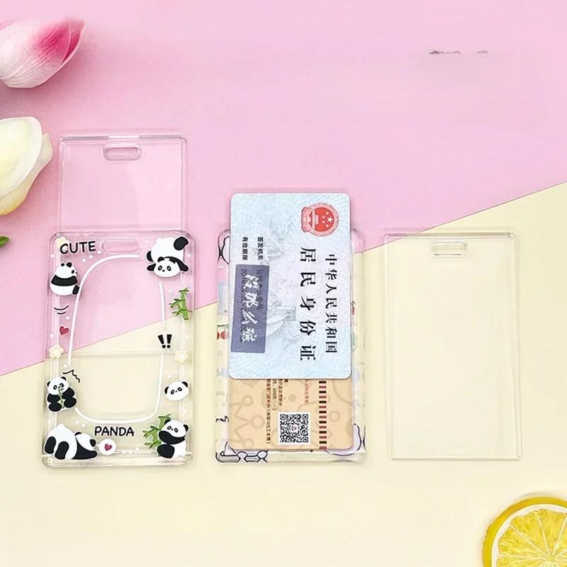 Transparent Card Holder Cartoon Animal Print ID Card Badge Holder Case Kawaii Cartoon Cute Student Bus Card Cover