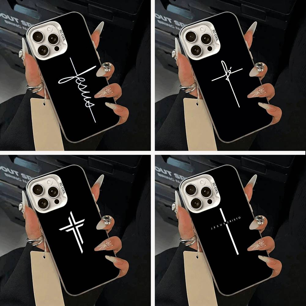 G-God Jesus Cross Phone Case For IPhone 17 Air 16 15 14 13 12 11 Pro Max White Sliver Hard Cover