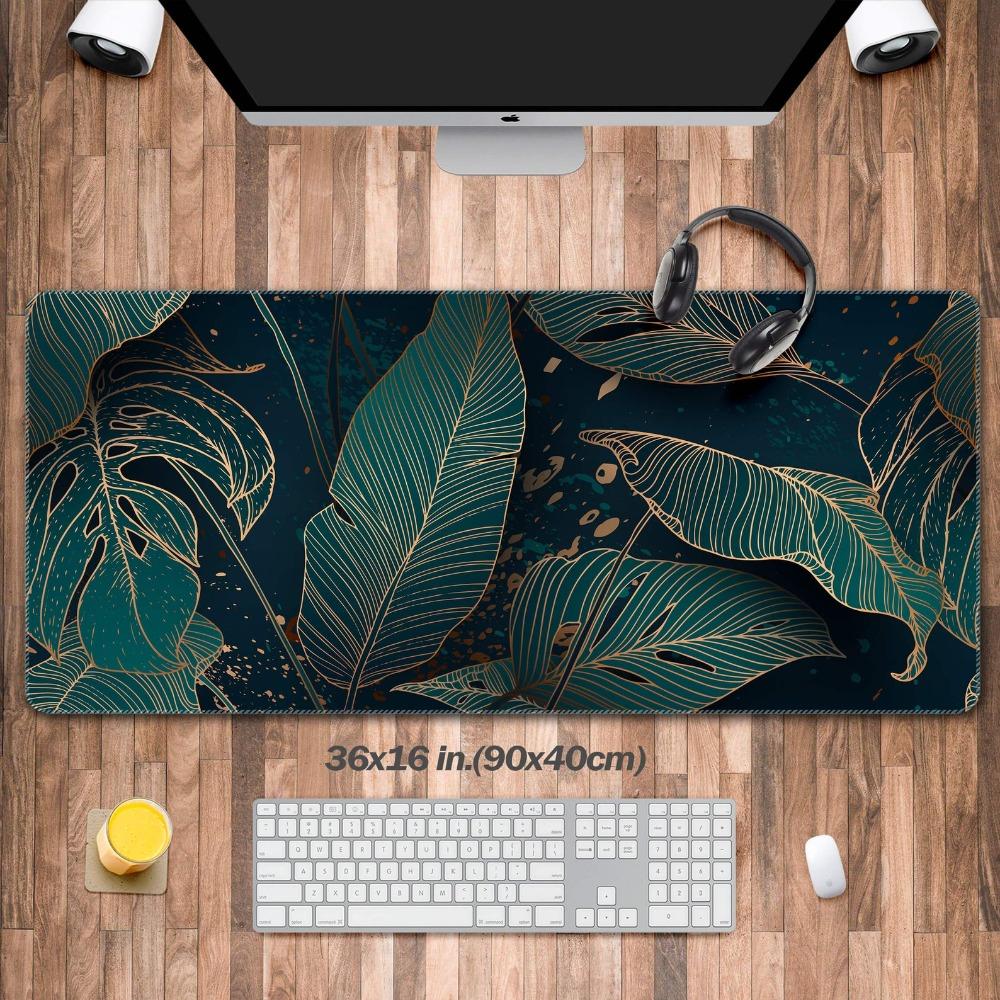 Leaves Pattern Desk Pad Floral Mouse Pad Floral Mat Golden Leaves Decoration Desk Accessories Tapis De Souris
