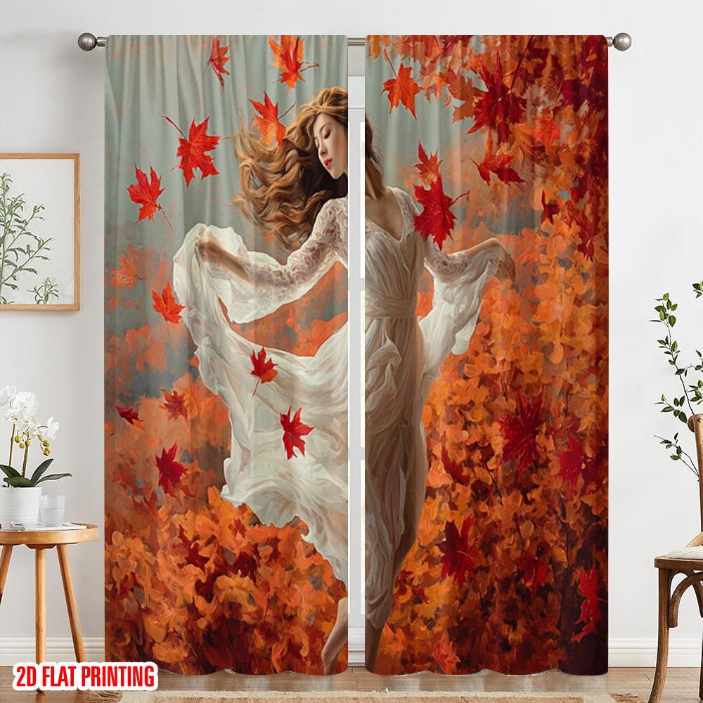 2 stk, 2D-planutskrift Moderne gardiner Høstløv Polyester Enkel montering (uten stang) Allsidig Alt Perfekt for Soverom